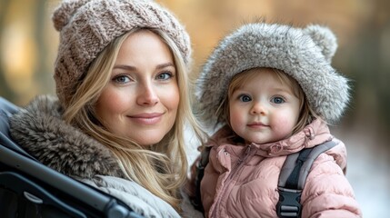 A woman and a little girl in a stroller