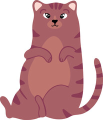 Cartoon illustration featuring a cute, chubby cat sitting comfortably with paws raised, proudly displaying its round belly against a clean white background