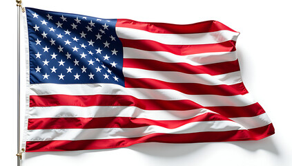 Fototapeta premium A high angle view photo of the American flag on a white isolated background is a common visual representation of the US._00001_
