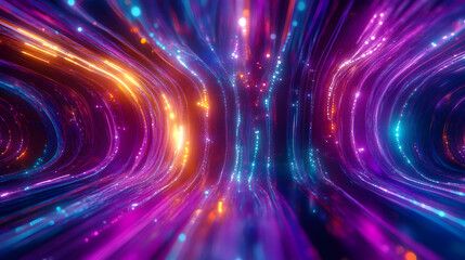 cycled 3d animation. Abstract background with ascending colorful neon lines, glowing trails