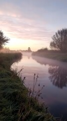 Fototapeta premium Serene Sunrise River Mist 