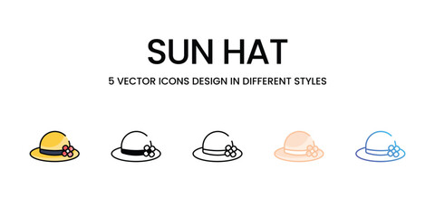 Sun Hat icons set in different style vector stock illustration
