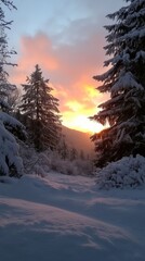Fototapeta premium Snowy Sunrise in the Mountains 