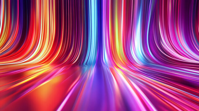 3d render, abstract background with colorful spectrum. Bright neon rays and glowing lines.
