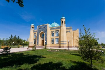 Beautiful Muslim mosque in blue skies and grass