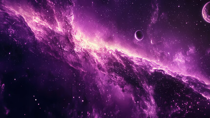 Obraz premium A purple abstract background with a glowing milky way galaxy and planets. Stellar. Illustration