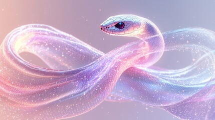 Elegant iridescent snake in motion with pastel glow and glittering scales