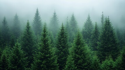 Fototapeta premium A group of trees in the middle of a foggy forest