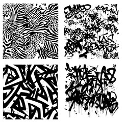 Mixed Sport Car Wrap Livery Design Vector Textures with Graffiti Tags and Animal Zebra Print