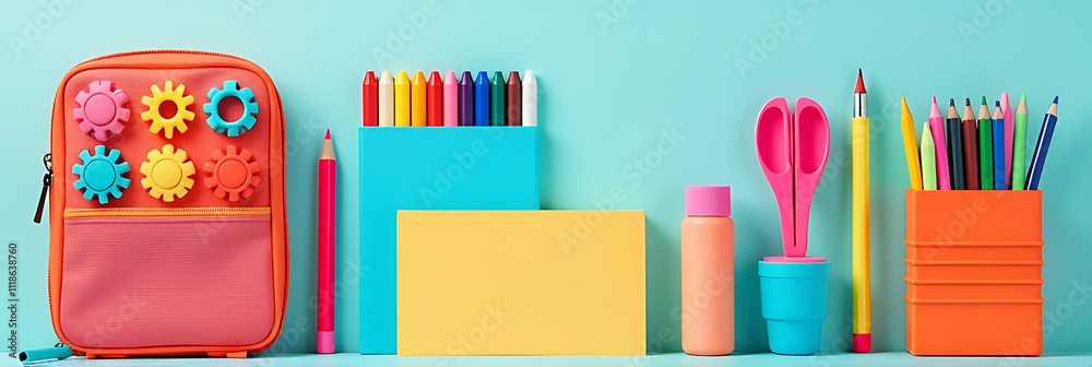 Poster a colorful array of primary school supplies including a sensory fidget case and various art material