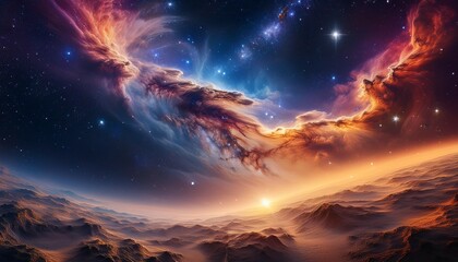 Naklejka premium a cosmic nebula with swirling clouds of gas and dust illuminated by distant stars