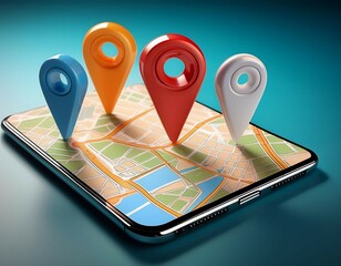 an app showing two pins on a paper map was opened on a smartphone