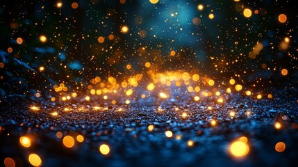 Fototapeta premium A dark blue and gold bokeh background with a lot of lights
