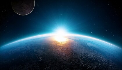 Fototapeta premium imagining bright light shining on dark planet horizon the sun is shining behind earth creating a cosmos exploration game background science fiction backdrop