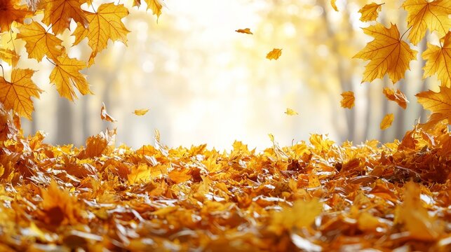 A pile of yellow leaves falling from the sky