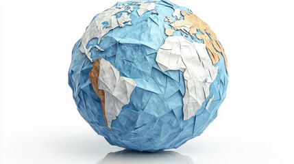 Origami Style Earth Globe Isolated on White Background Clipped Path Conceptual Environment