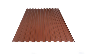 Brown Metal tile roof sheet isolated on white background. Material for roof.