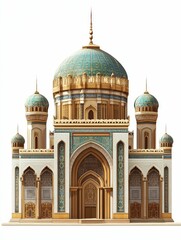 Fototapeta premium Ornate mosque, teal domes, intricate detailing.