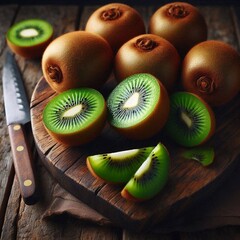 Fresh Kiwis on a Wooden Cutting Board