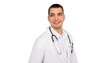 Fototapeta premium Young male doctor in professional attire smiling