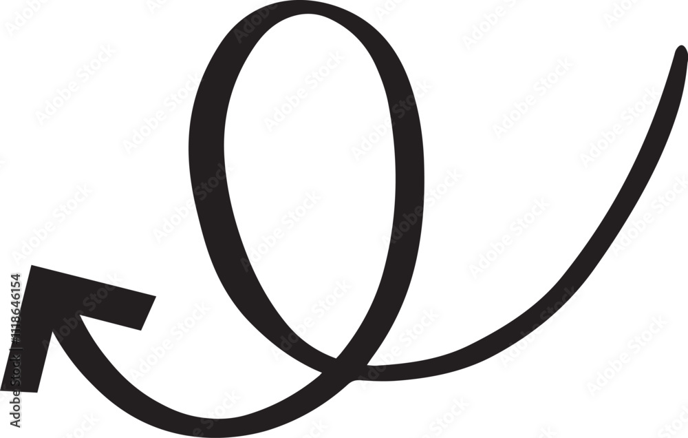 Poster Continuous line drawing creating a spiral with a left pointing arrow, forming a dynamic and modern sketch design element that adds a unique touch to any graphic composition