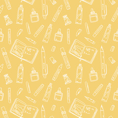 vector seamless pattern with art supplies