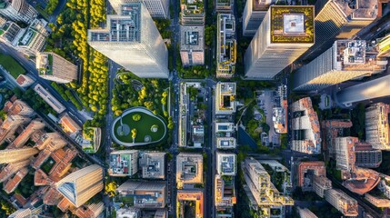 Naklejka premium Aerial view of Milan's Porta Nuova district showcases the architectural landmarks of the Unicredit tower, UnipolSai tower, Bosco Verticale, and BAM public park. (Milan, Italy. June 29, 2024)