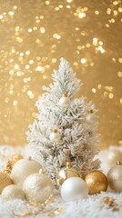 Snowy Christmas Tree with Gold Accents 