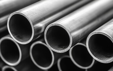 鉄パイプが並ぶ工場の内部での製造過程