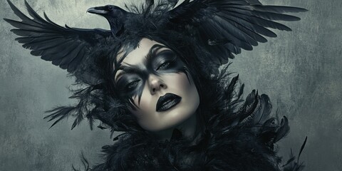 Ethereal raven-inspired gothic portrait