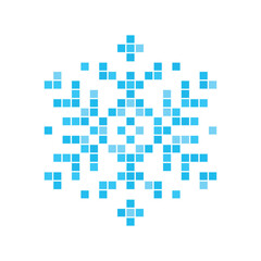 Simple Pixel 6 Pointed Snowflake Icon Isolated On White Background. Disco Ball 8 bit Effect. Flat Style. Vector Illustration