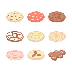 a collection of brownie cookies, butter cookies and ginger cookies icon design