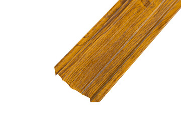 Brown wooden fence isolated on white background with parallel plank old. Object with clipping path. Siding roof fence element