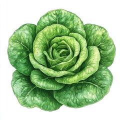 Obraz premium A vibrant, detailed illustration of a green lettuce head, showcasing its layered leaves.