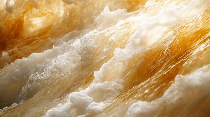 Obraz premium Close-up view of fast-flowing, foamy, tan-colored water cascading down a waterfall or rapids.