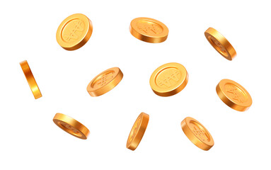 3d flying gold Korean won coins on white isolated background. Rich or casino luck concept. Precious expensive treasure. Stock vector illustration.