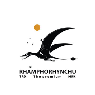  vintage hipster flying dinosaur, rhamphorhynchus logo vector silhouette art icon