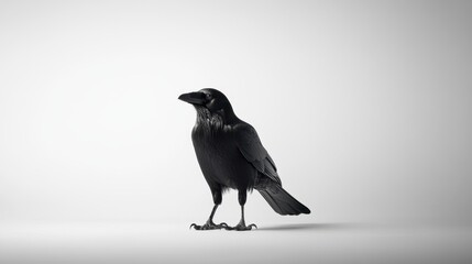 Obraz premium Majestic black raven on white background