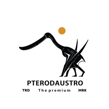vintage hipster flying dinosaur, pterodaustro logo vector silhouette art icon