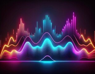 neon glowing soundwave frequencies pulsating on dark background