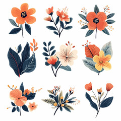 Elegant Floral Compositions with Leaves in Vector Art