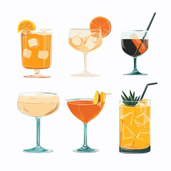 Vibrant Set of Cocktails Vector Illustration on White Background
