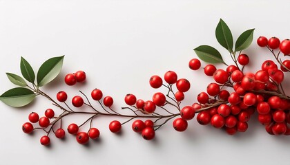 branches of red berries on white background