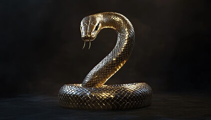 Fototapeta premium Golden Spiral: Close-Up of a Snake's Textured Elegance in Photorealistic Detail