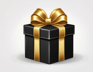 gift box black with gold ribbon on white background