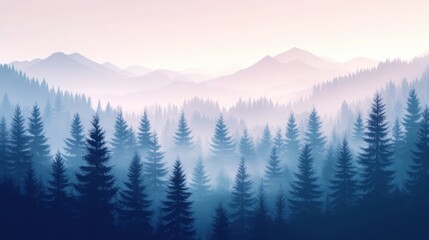 Obraz premium Misty forest landscape with soft morning light
