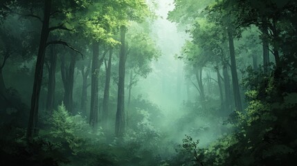 Obraz premium Misty forest serenity with coniferous trees