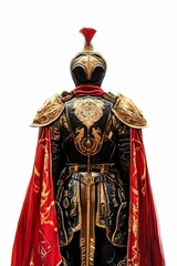 Obraz premium Ornate golden armor, red cape, warrior's back.
