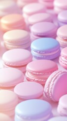 Fototapeta premium Pastel Macarons: A delightful arrangement of pastel-colored macarons, showcasing their delicate textures and vibrant hues. Perfect for food blogs, bakeries, and dessert-themed designs. 