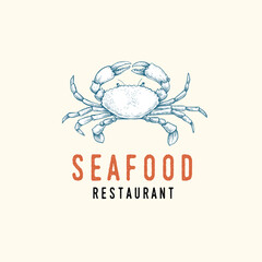Hand drawn Crab seafood restaurant designs template. Vintage retro sketch style. Menu and flyer design. Vector illustration.